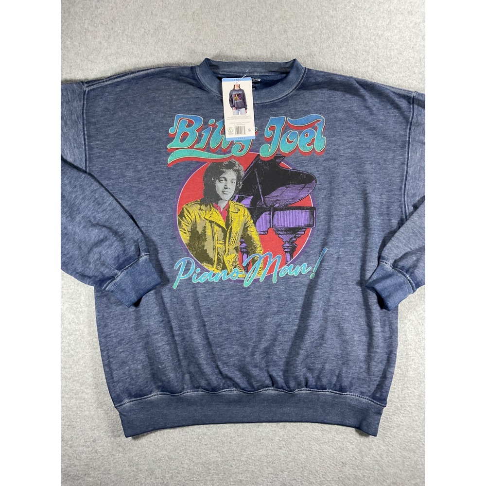 Billy Joel Piano Man Graphic Sweatshirt Washed Navy Blue Crewneck Large NWT 1671